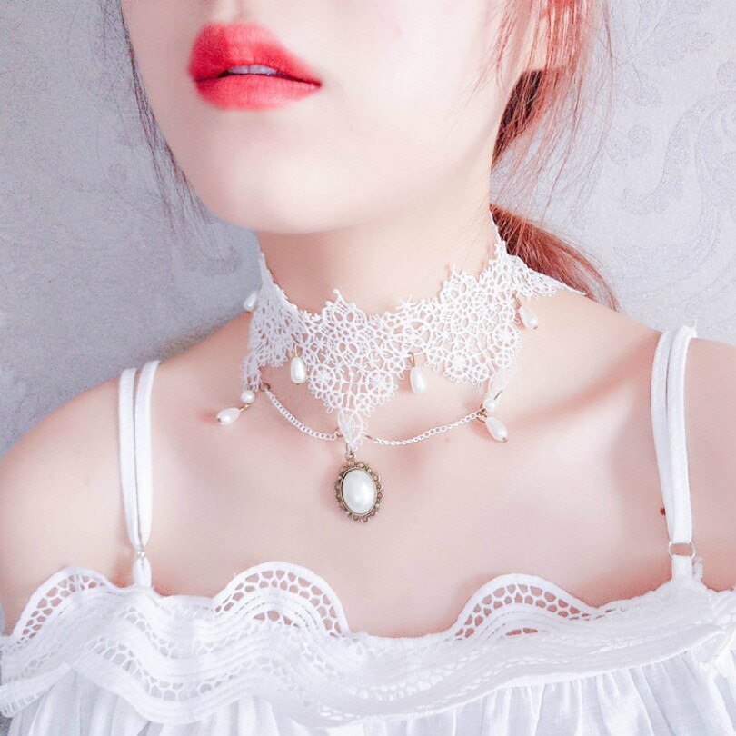 Jewelry Bohemian White Lace Necklace Exaggerated endant Item Gothic Women's Elegant Necklace