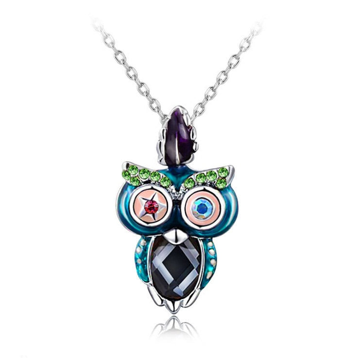 New Fashion Jewelry Classic Necklaces The British Style With Crystal Enamel Owl Pendants For Girls Gift