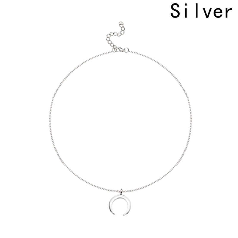 New Fashion Jewelry Crescent Horns Moon Gold Silver Color Simple Pendant Necklace Gift For Women Girl