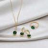 Jewelry Exquisite Copper Set Zircon Square Green Pendant Ring Earring Necklace Elegant Women Prom Party Accessories
