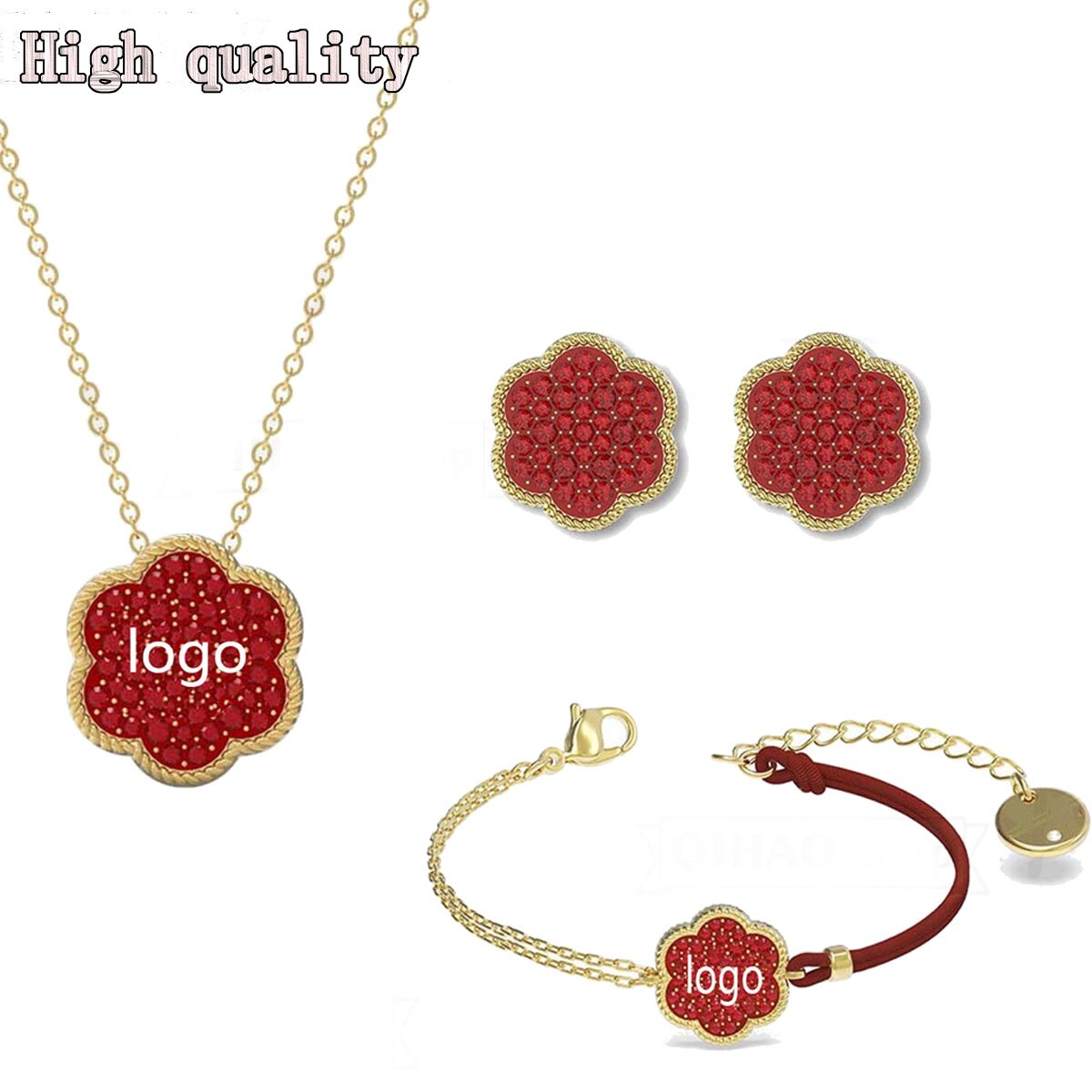 Jewelry  SWA Charm Red Crystal Flower Lucky Grass Women's Pendant Necklace Temperament