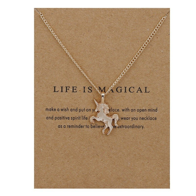 New Fashion Jewelry Life Is Magical Unicorn Horse Alloy Clavicle Statement Necklace Women Girl Chocker Necklace Pendant Necklace