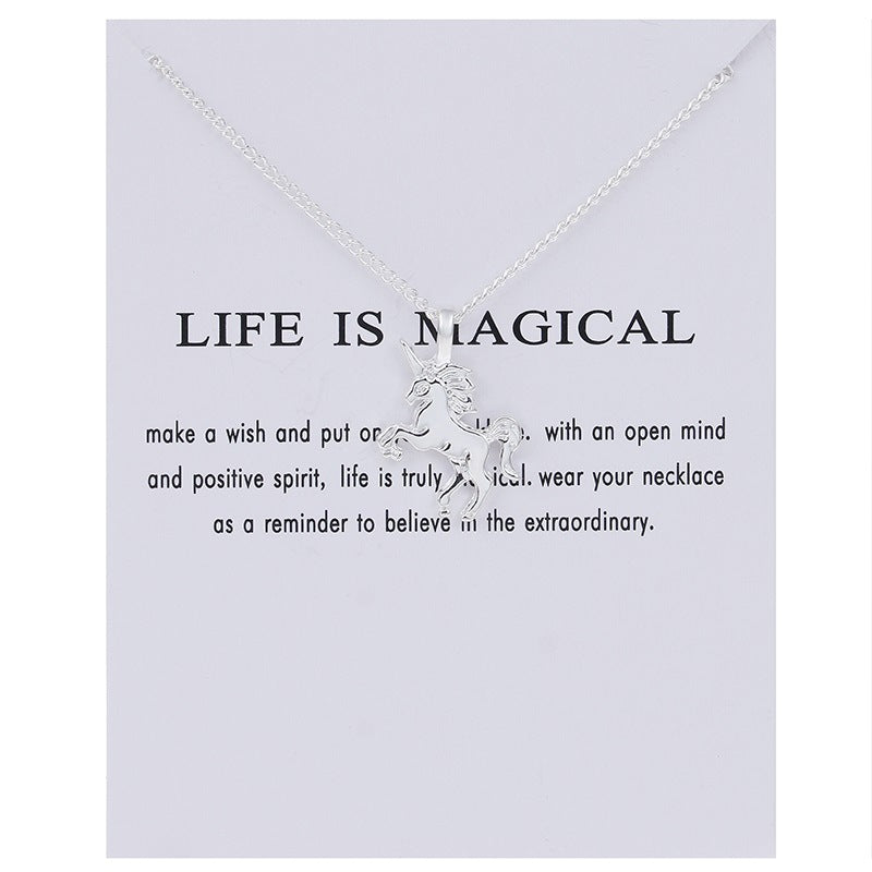 New Fashion Jewelry Life Is Magical Unicorn Horse Alloy Clavicle Statement Necklace Women Girl Chocker Necklace Pendant Necklace