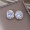 Jewelry in Korea 14K Gold plated  Copper Zircon Oval Earrings Simple Women's Daily Work Accessories