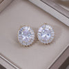 Jewelry in Korea 14K Gold plated  Copper Zircon Oval Earrings Simple Women's Daily Work Accessories