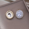 Jewelry in Korea 14K Gold plated  Copper Zircon Oval Earrings Simple Women's Daily Work Accessories