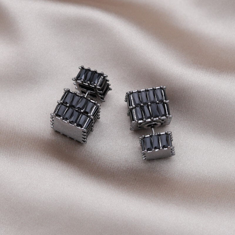 Jewelry in Korea Black Zircon Earrings at Front and Back  Women's Daily Work Accessories
