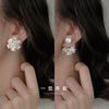 Jewelry in Korea Flower Pearl Wearing Earrings Before and After Elegant Women's Daily Work Accessories