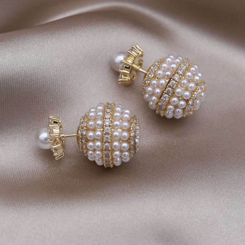 Jewelry in Korea Zircon Pearl Wearing Earrings Before and After Elegant Women's Daily Work Accessories