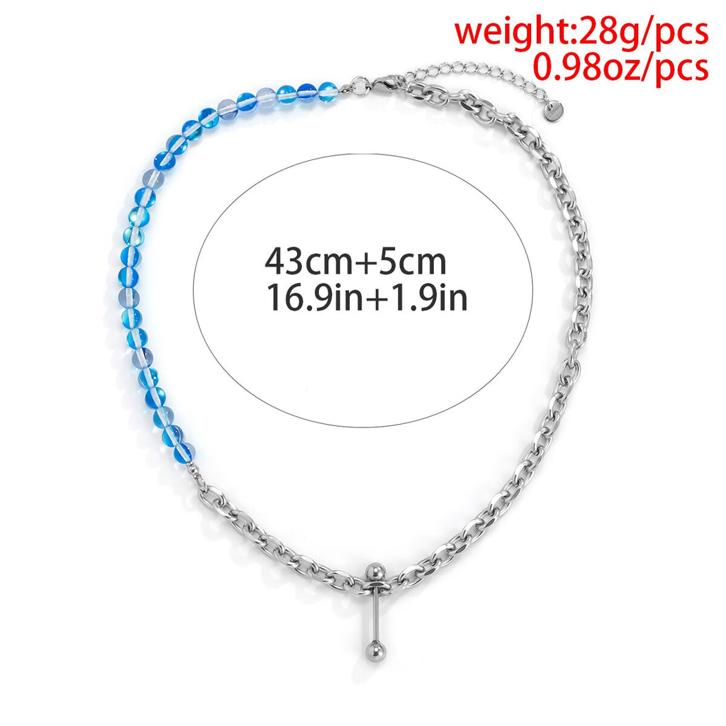 Korean Titanium Steel Chain Choker Necklace For Women Men Plastic Beaded Necklace Barbell Decorations Jewelry Gift