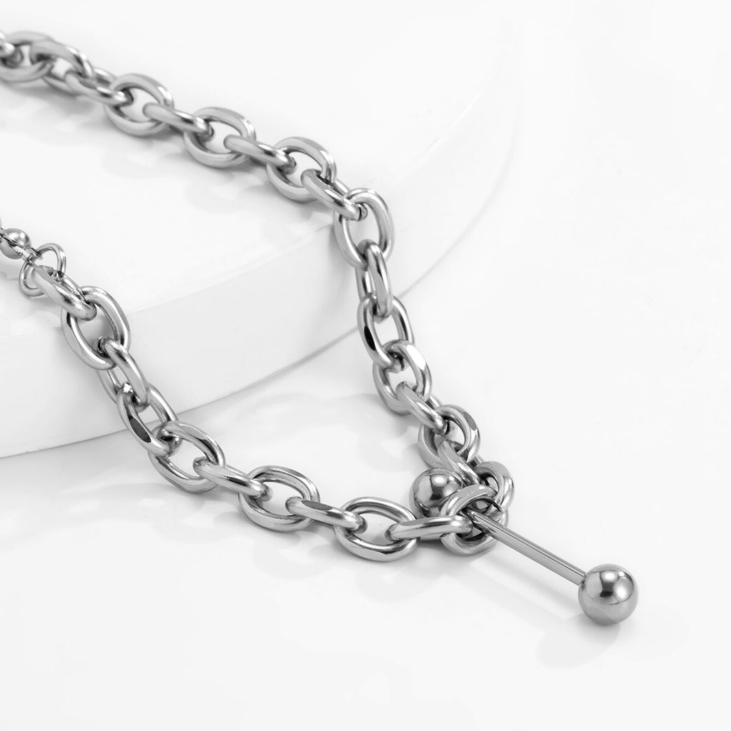 Korean Titanium Steel Chain Choker Necklace For Women Men Plastic Beaded Necklace Barbell Decorations Jewelry Gift
