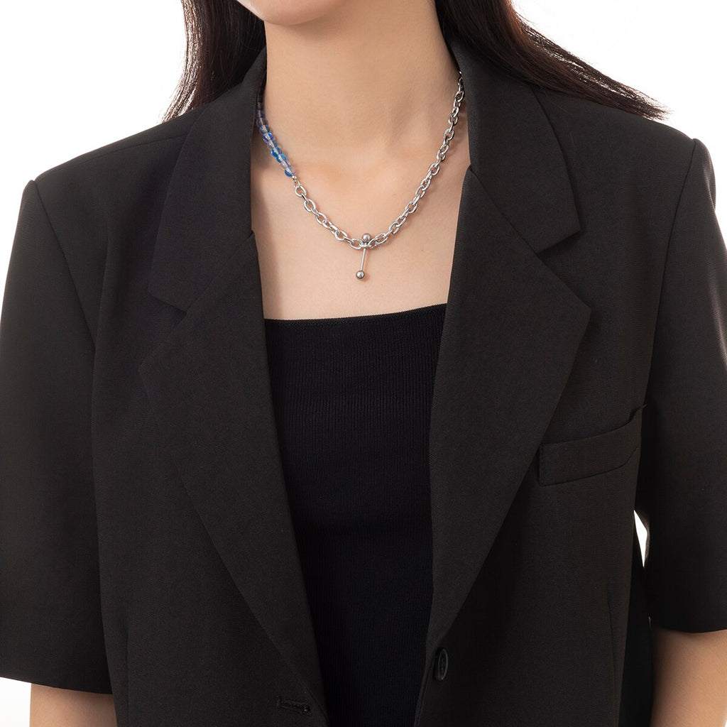 Korean Titanium Steel Chain Choker Necklace For Women Men Plastic Beaded Necklace Barbell Decorations Jewelry Gift