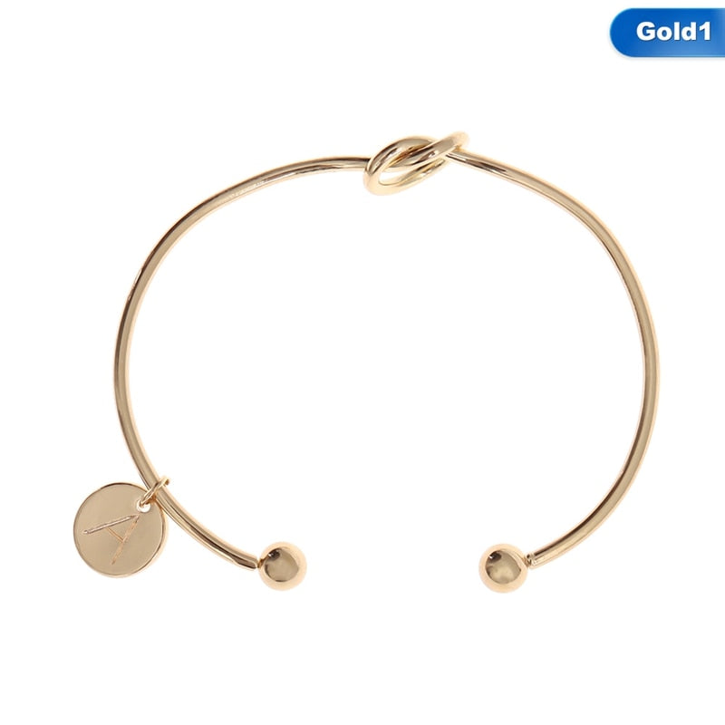New Fashion Latest Simple Love Knot With 26 Alphabet English Letters Charms Initial Cuff Bracelet Useful Bangle For Women Gifts