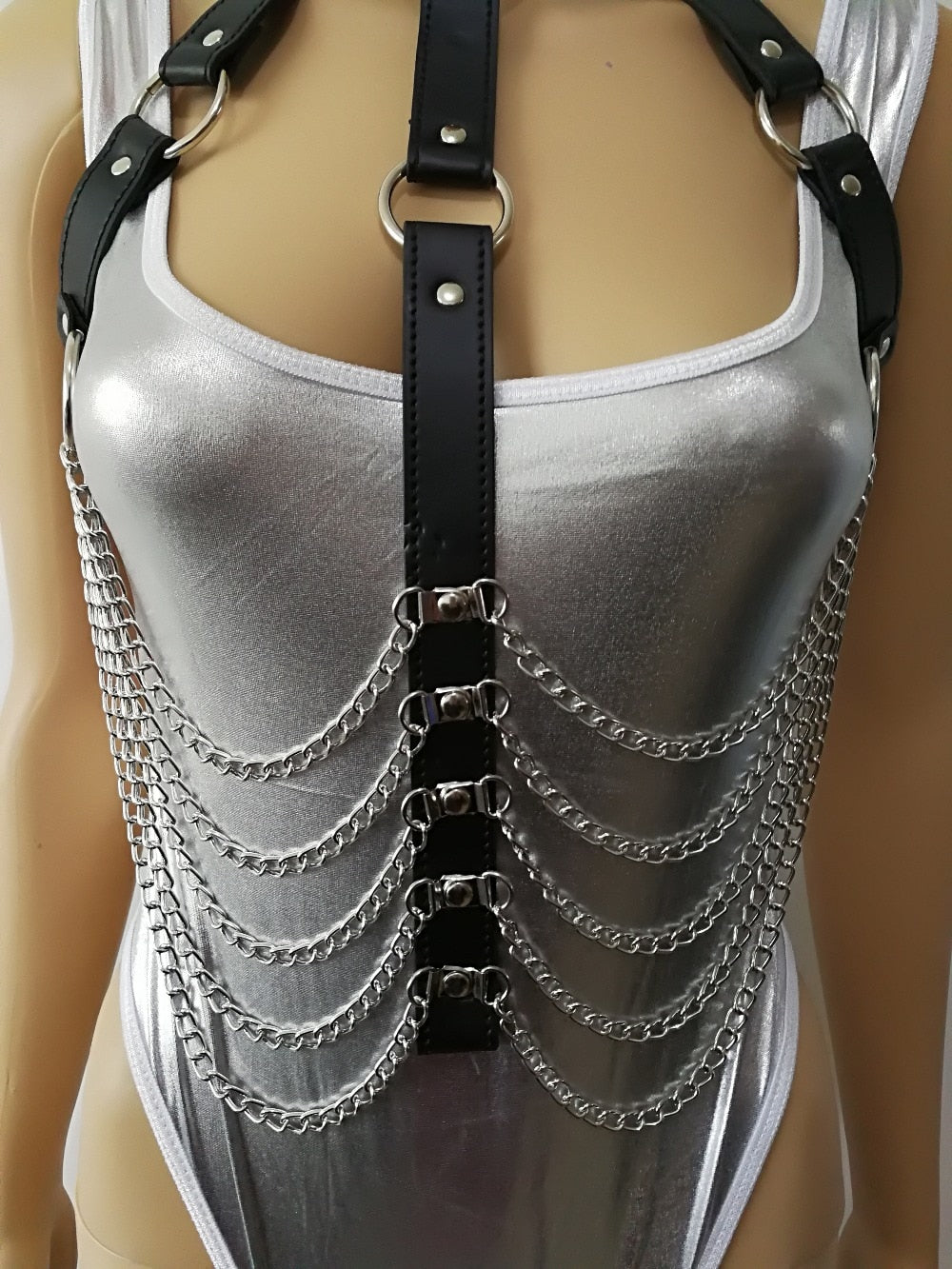 New Fashion Leather Style WRB937 Leather Harness Bondage Beach Chain Collar Goth Choker Shoulder Necklace Jewelry Accessories