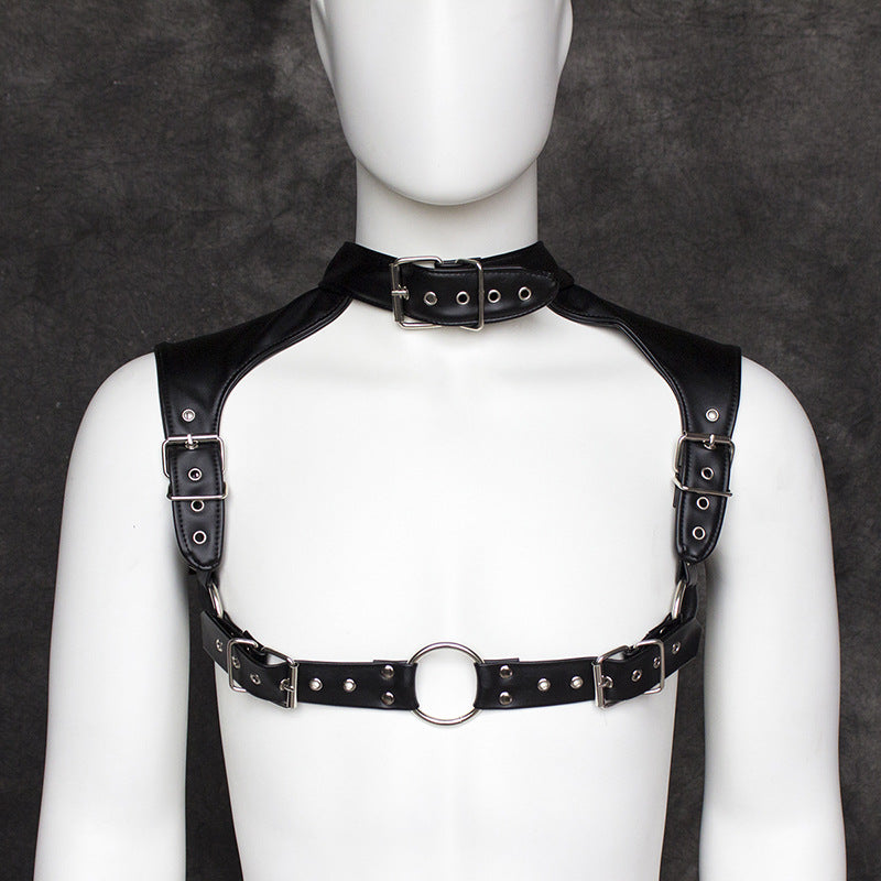 New Fashion Leather Style WRB981 Men Harness Bondage Beach Shoulder Chain Collar Choker Silver Necklace Jewelry Accessories
