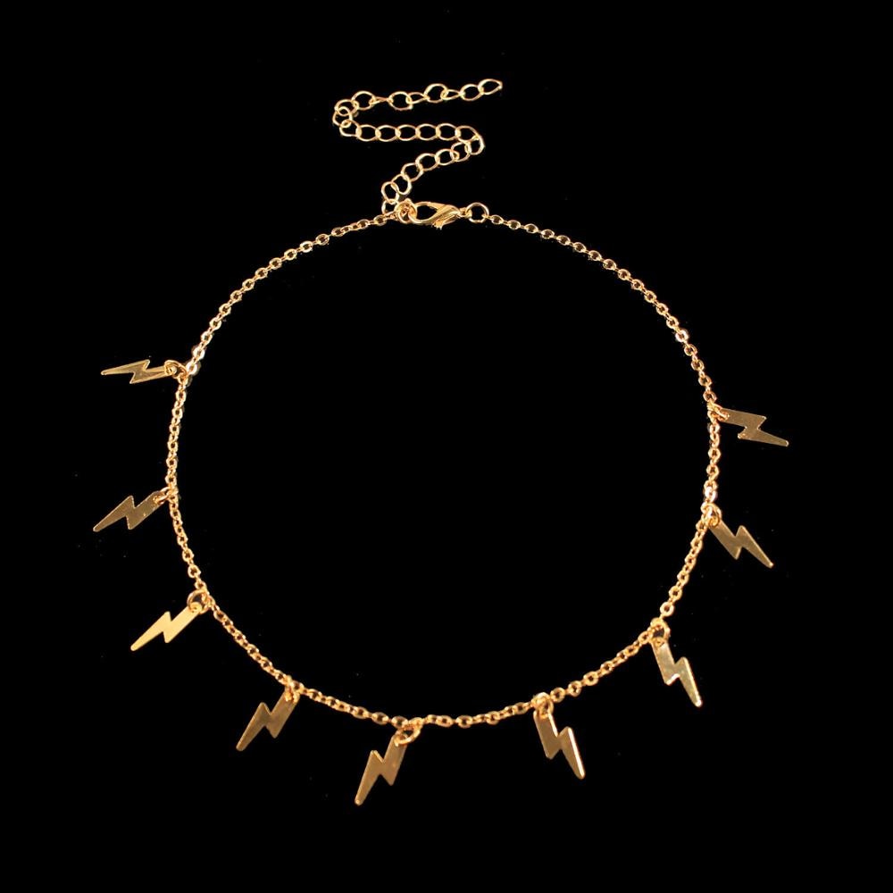 Lightning Shape Gold Silver Color Pendant Necklace for Women Girl Jewelry Boho Classic Statement Choker Necklace
