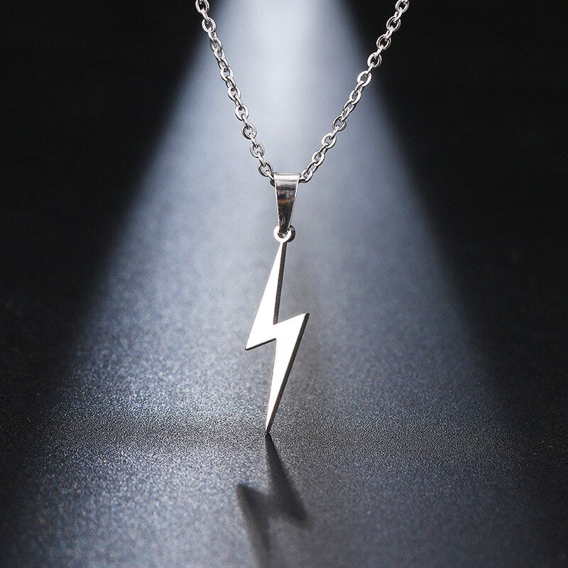 Lightning Shape Gold Silver Color Pendant Necklace for Women Girl Jewelry Stainless Steel Statement Choker Necklace