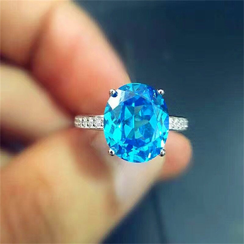 New Fashion London Blue Topaz ring real 925 Solid Sterling Silver natural light blue topaz trendy jewelry Accessories for woman