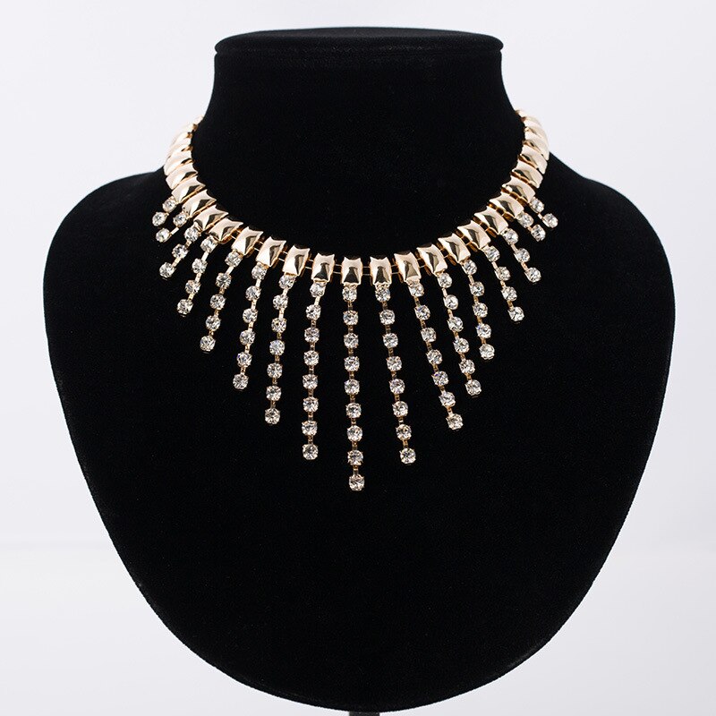 Exaggerated Shiny Rhinestone Tassels Chain Choker Necklaces Wild Geometric Clavicle Collier Femme 2021