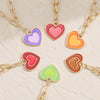 Mixed Color Enamel Heart Pendant Link Chain Choker Necklace For Women Men Rainbow Couple Necklace