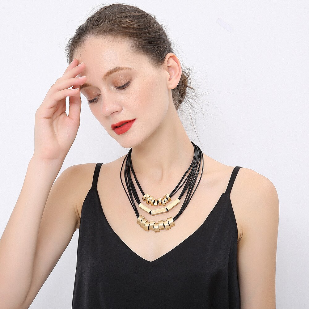 Multilaye Copper Pipe Short Necklace for Women Lady Jewrlry Accessories