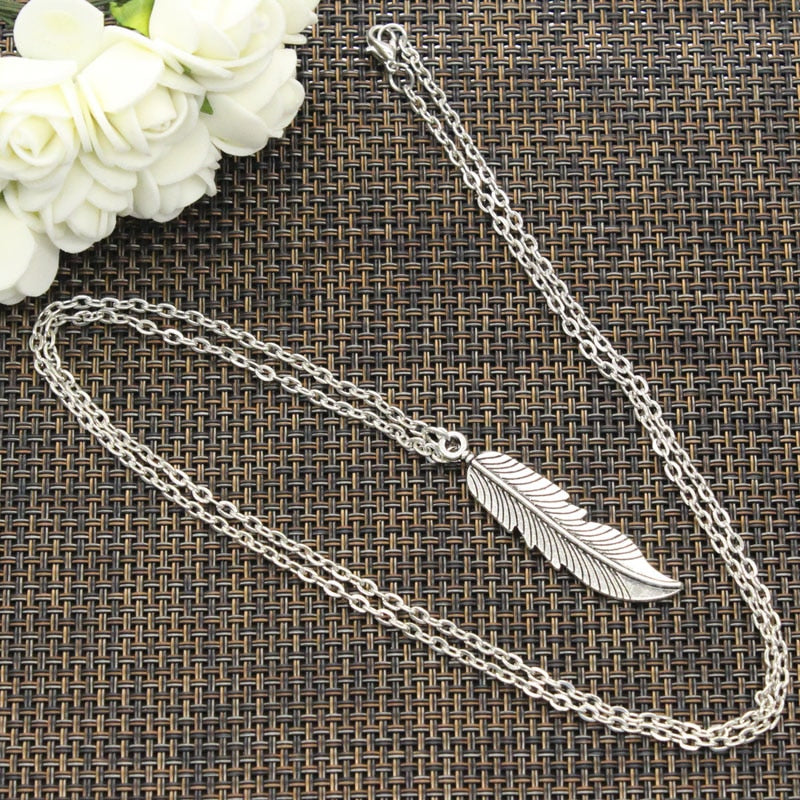 Necklace Feathers Tree Leaf 45x11mm Silver Color Pendants Short Long Women Men Colar Gift Jewelry Choker