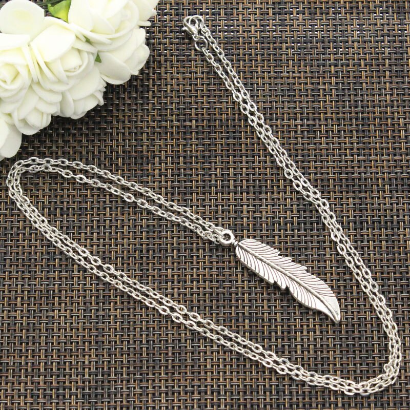 Necklace Feathers Tree Leaf 45x11mm Silver Color Pendants Short Long Women Men Colar Gift Jewelry Choker