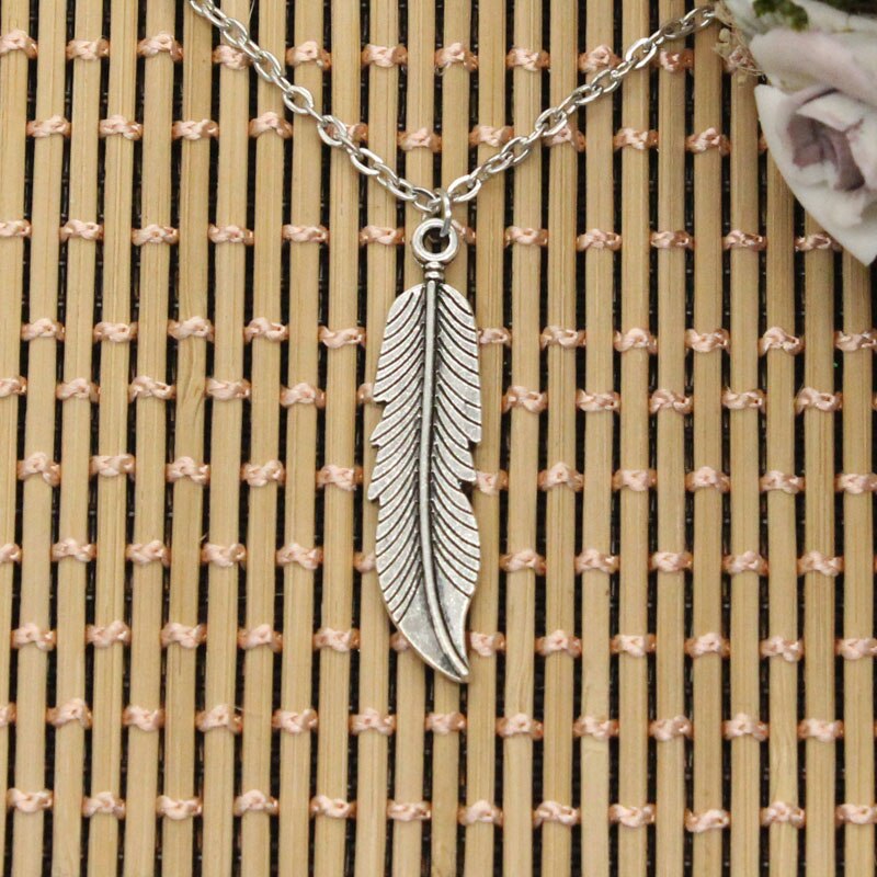 Necklace Feathers Tree Leaf 45x11mm Silver Color Pendants Short Long Women Men Colar Gift Jewelry Choker
