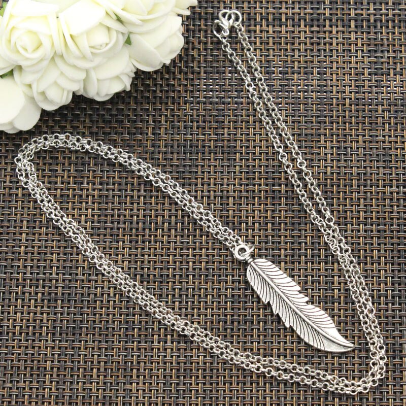 Necklace Feathers Tree Leaf 45x11mm Silver Color Pendants Short Long Women Men Colar Gift Jewelry Choker