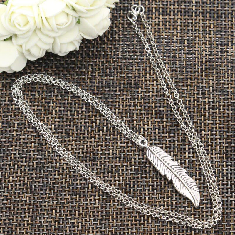 Necklace Feathers Tree Leaf 45x11mm Silver Color Pendants Short Long Women Men Colar Gift Jewelry Choker