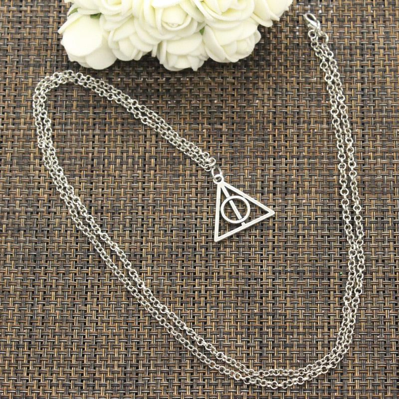 Necklace Hallows Deathly 22x21mm Silver Color Pendants Short Long Women Men Colar Gift Jewelry Choker