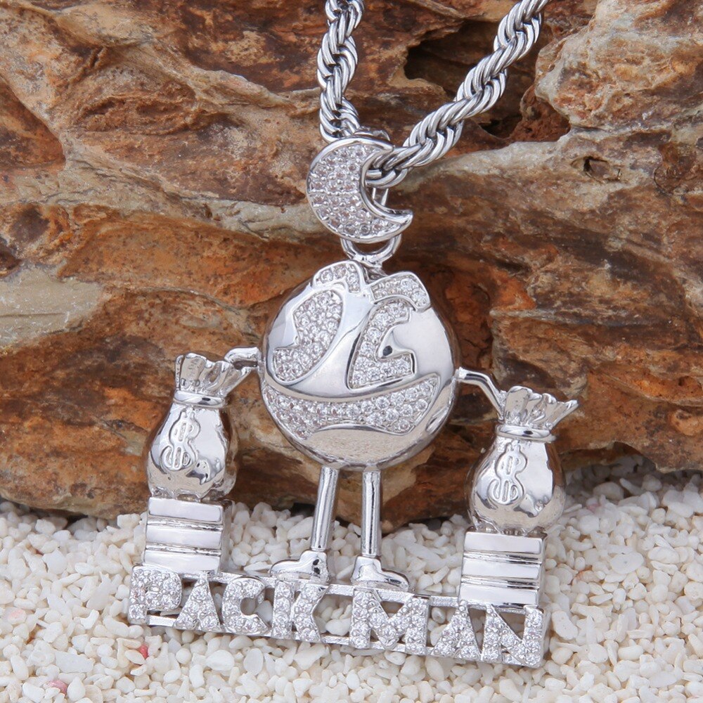 Necklace Jewelry Charm Hip Hop Rock Punk Pack Man Letter Pendant Necklaces Cubic Zirconia Popular Figure  Gifts
