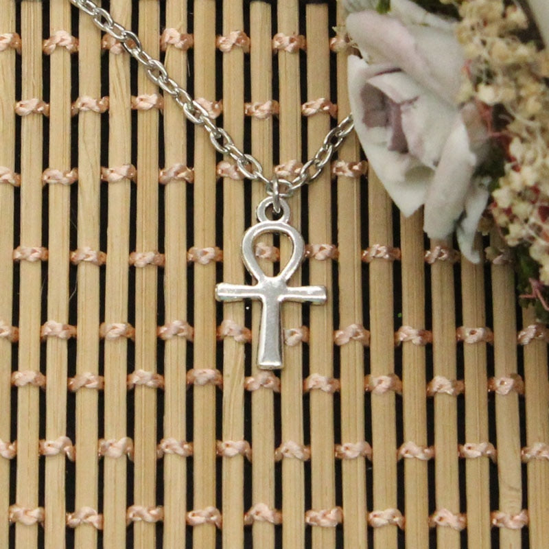 New Fashion Necklace cross egyptian ankh life symb 21*13mm Silver Pendants Short Long Women Colar Gift Jewelry Choker