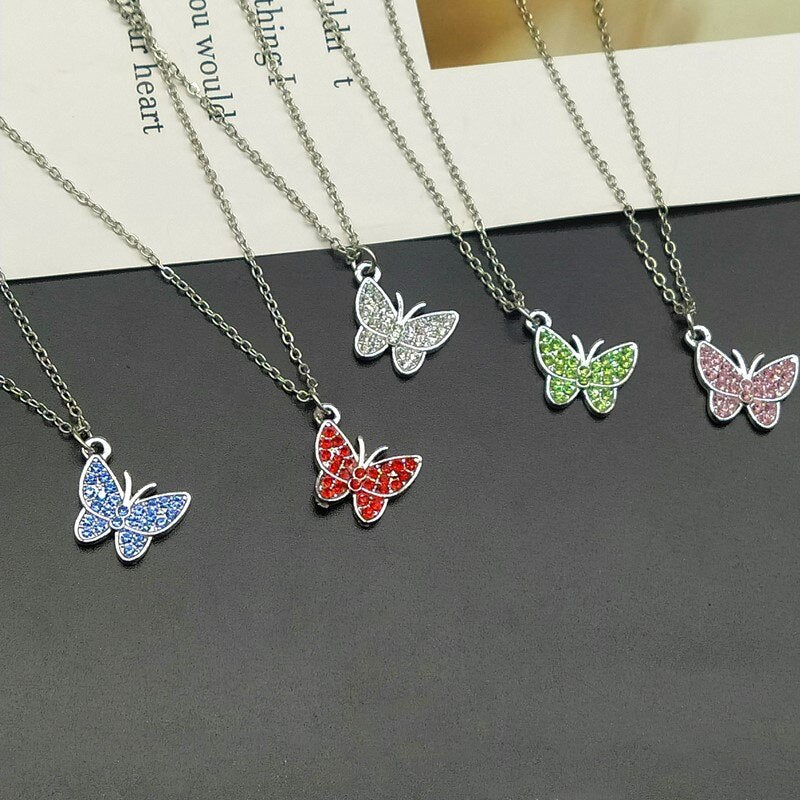Necklace for Women Colorful Rhinestone  Butterfly Gift Necklace Golden Silver Color Short Choker Jewelry