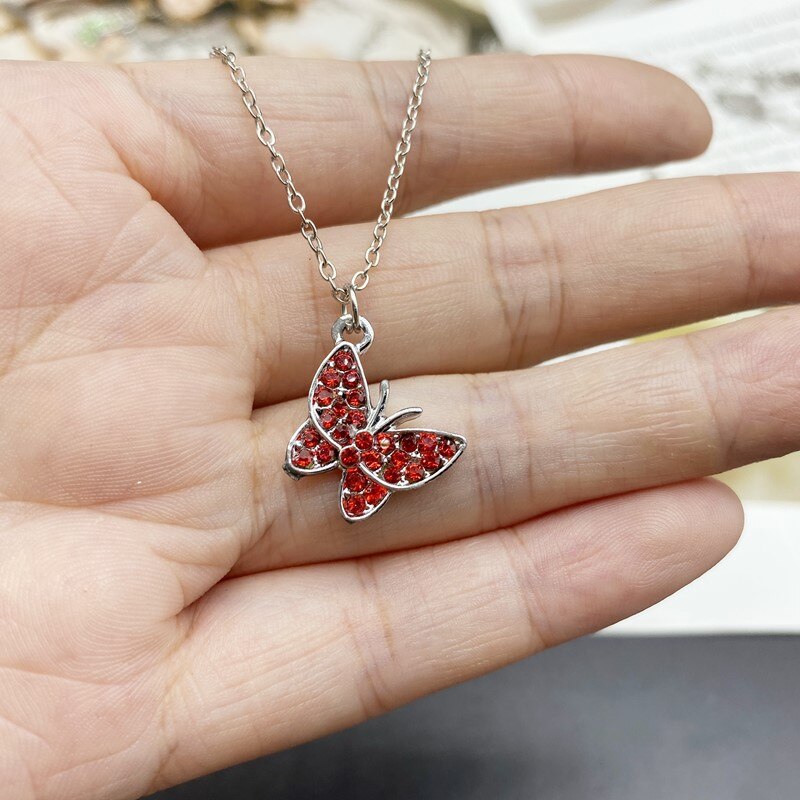 Necklace for Women Colorful Rhinestone  Butterfly Gift Necklace Golden Silver Color Short Choker Jewelry