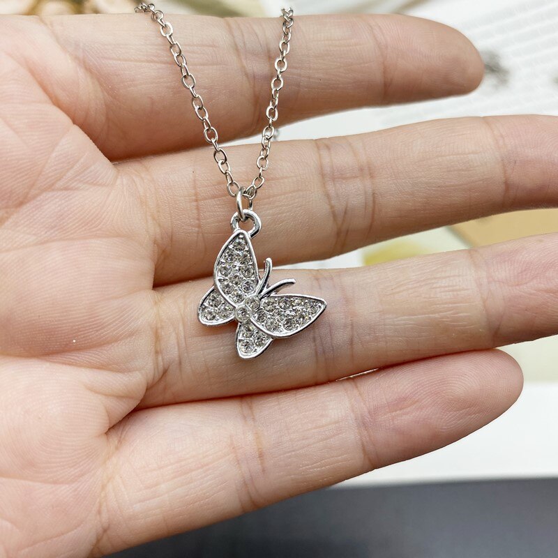 Necklace for Women Colorful Rhinestone  Butterfly Gift Necklace Golden Silver Color Short Choker Jewelry