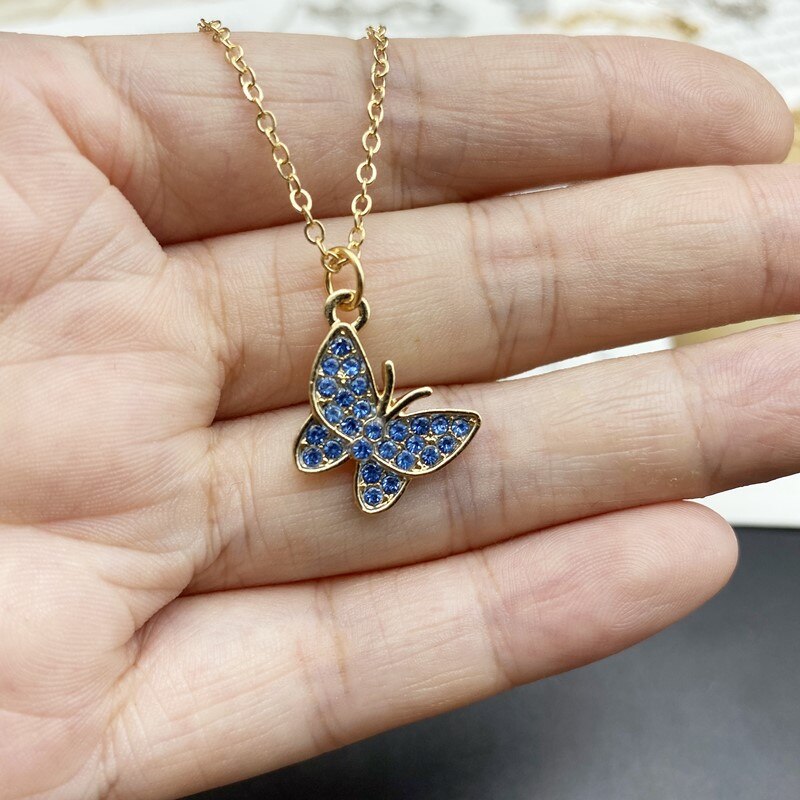 Necklace for Women Colorful Rhinestone  Butterfly Gift Necklace Golden Silver Color Short Choker Jewelry
