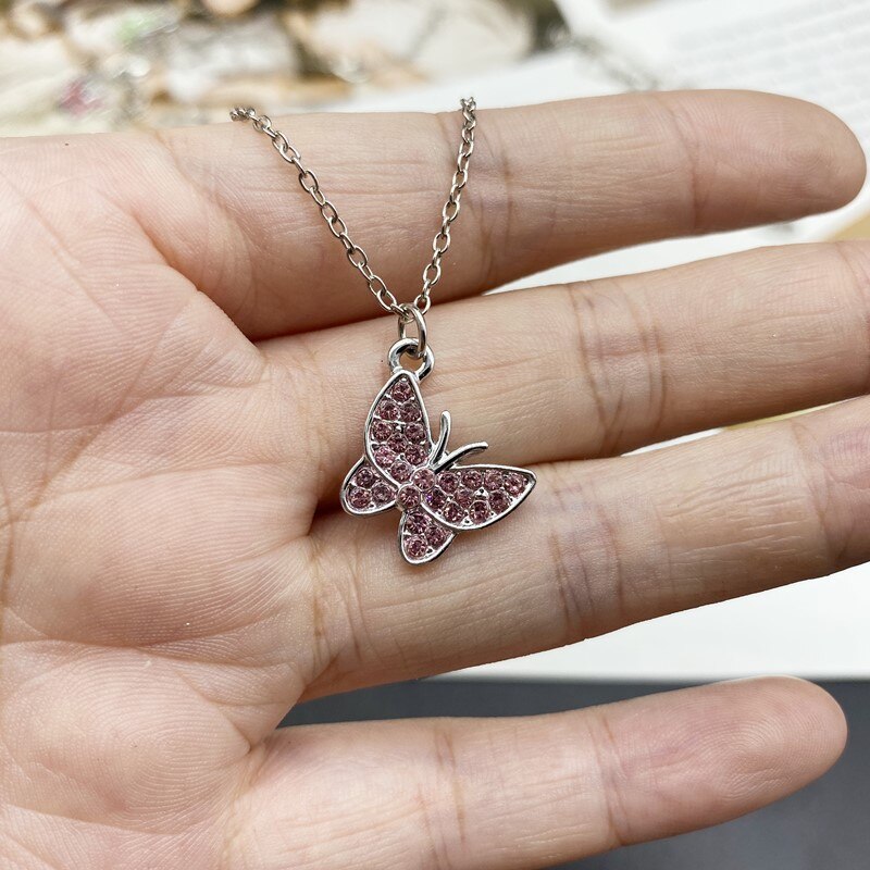 Necklace for Women Colorful Rhinestone  Butterfly Gift Necklace Golden Silver Color Short Choker Jewelry