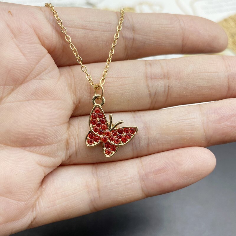 Necklace for Women Colorful Rhinestone  Butterfly Gift Necklace Golden Silver Color Short Choker Jewelry