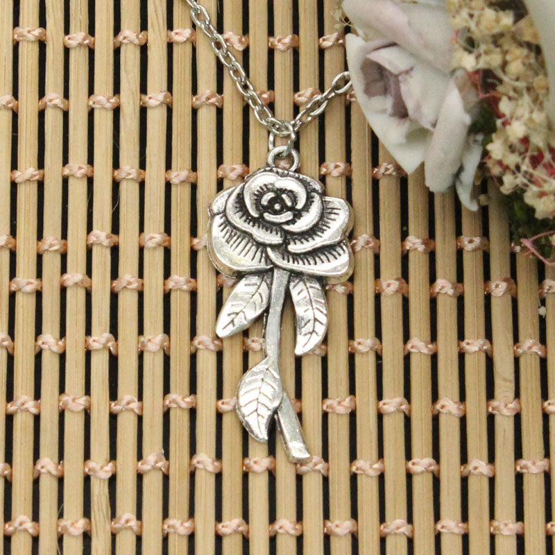 New Fashion Necklace rose flower 42*19mm Silver Pendants Short Long Women Men Colar Gift Jewelry Choker