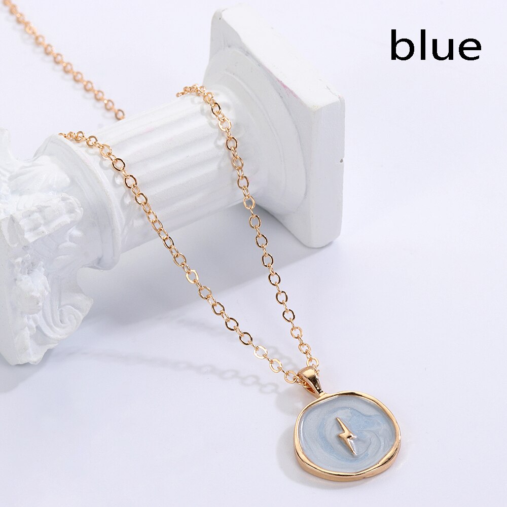 Oil Drop Cute Stars Moon Heart Round Golden Pendant Minimalist Necklace Jewelry Gifts for Girl