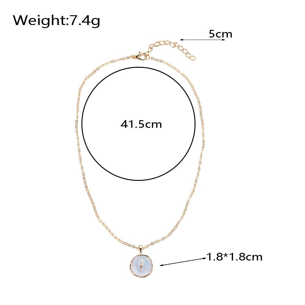 Oil Drop Cute Stars Moon Heart Round Golden Pendant Minimalist Necklace Jewelry Gifts for Girl