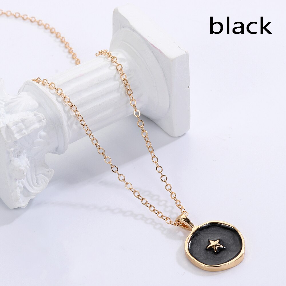 Oil Drop Cute Stars Moon Heart Round Golden Pendant Minimalist Necklace Jewelry Gifts for Girl