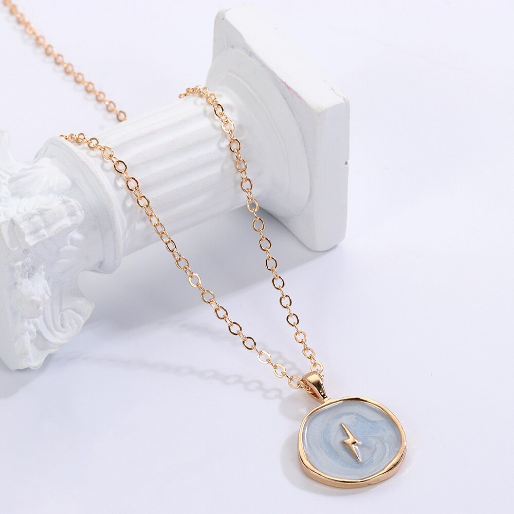 Oil Drop Cute Stars Moon Heart Round Golden Pendant Minimalist Necklace Jewelry Gifts for Girl