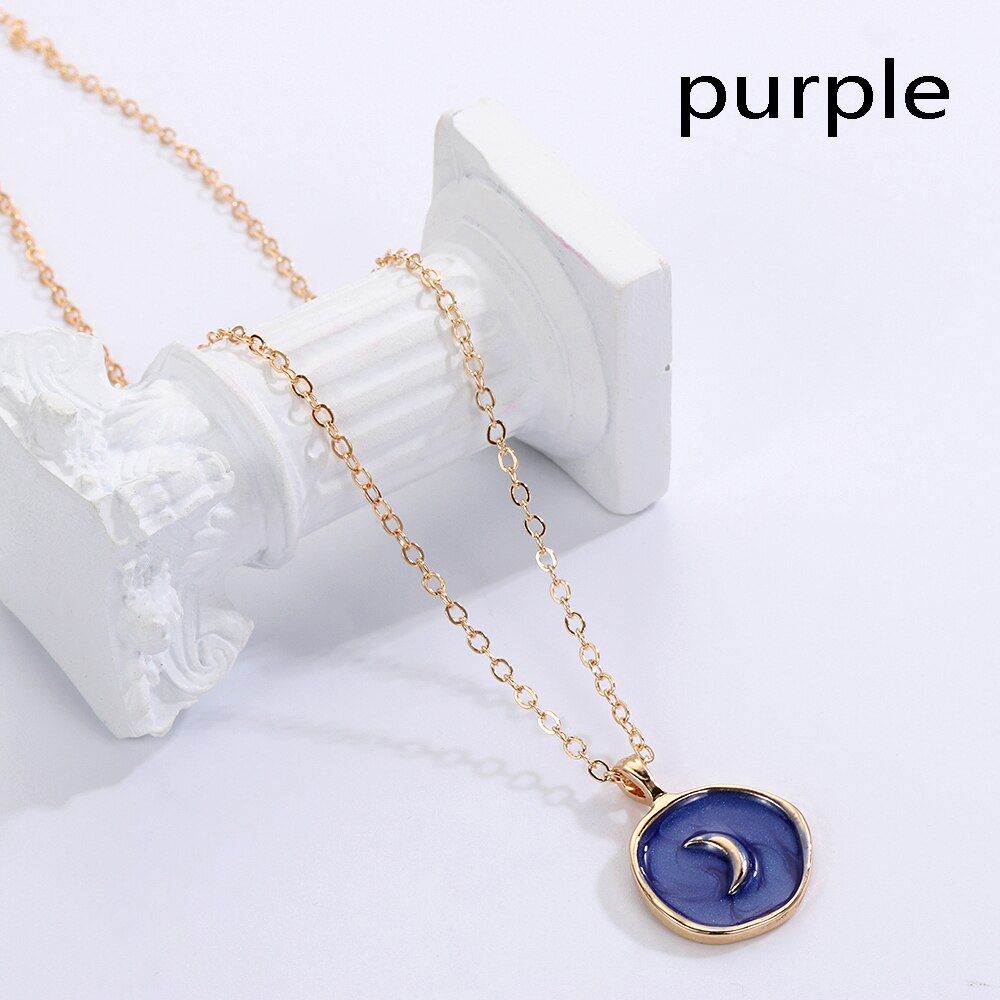 Oil Drop Cute Stars Moon Heart Round Golden Pendant Minimalist Necklace Jewelry Gifts for Girl