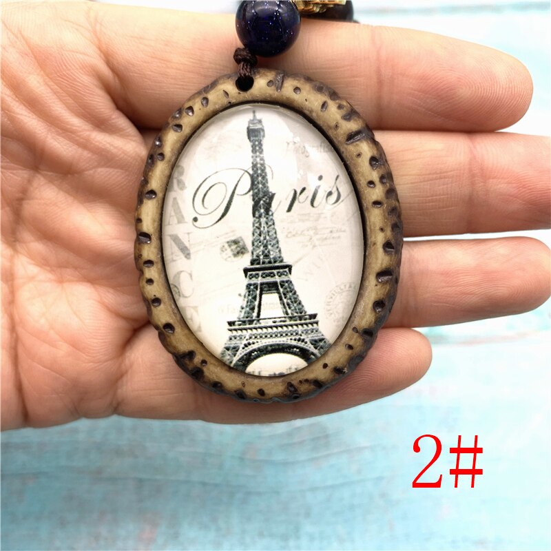 Peacock Feather Necklace Ethnic Nepal Jewelry Handmade Sandalwood Beads Long Sweater Necklace Vintage Jewelry