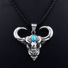 Personality Animal Bull Head Pendant Man Woman Bohemian Crystal Inlaid Bull Head Hanging Necklace Accessories