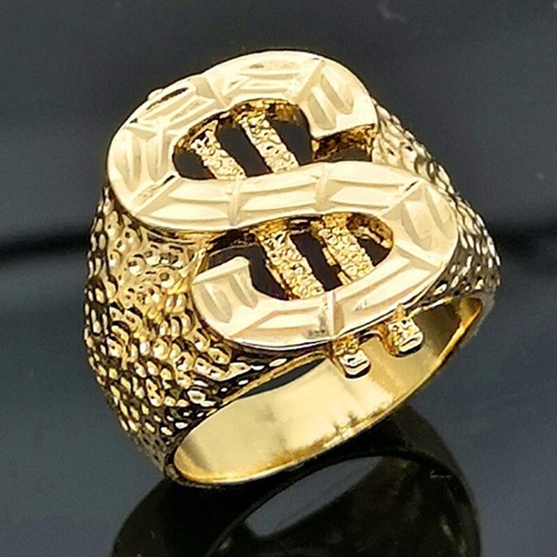 Personality Gold-Plated Ring for Men's Gold-Plated Letter S Ring Accessories Party Jewelry Size 7-10