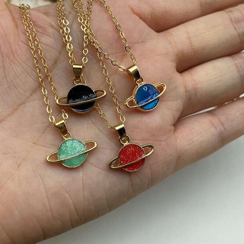 Plannet Necklace Small Starry Sky Pendant Necklace for Women Gift Blue Black Red Color Trendy Collar Choker Jewelry