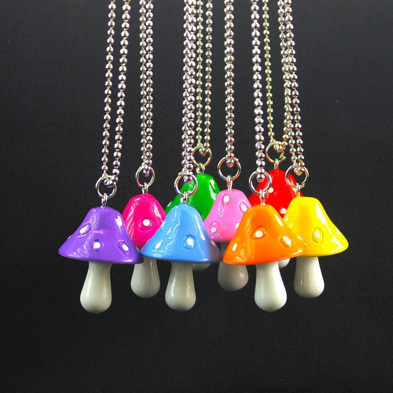 Resin Cartoon Imitation Mushroom Pendant Necklace For Child Colorful Simple Cute Charm Necklaces Jewelry Gift